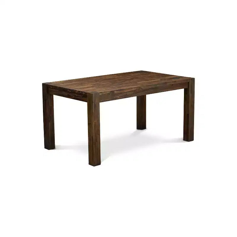 Set da pranzo rettangolare a 5 pezzi con parte superiore in legno massiccio con finitura marrone naturale e bottoni trapuntati - Posti a sedere per 4 persone