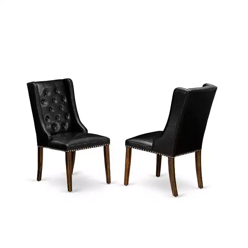 Set da pranzo rettangolare a 5 pezzi con parte superiore in legno massiccio con finitura marrone naturale e bottoni trapuntati - Posti a sedere per 4 persone