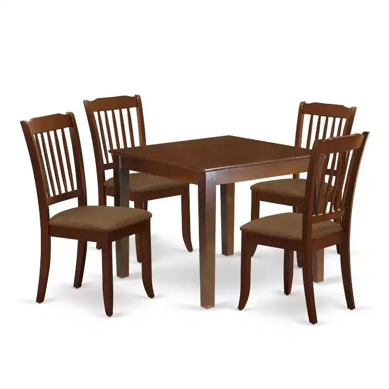 HomeStock 5-Pc Mahogany Finish Solid Wood Top - Square Dining Room Set - Seats 4