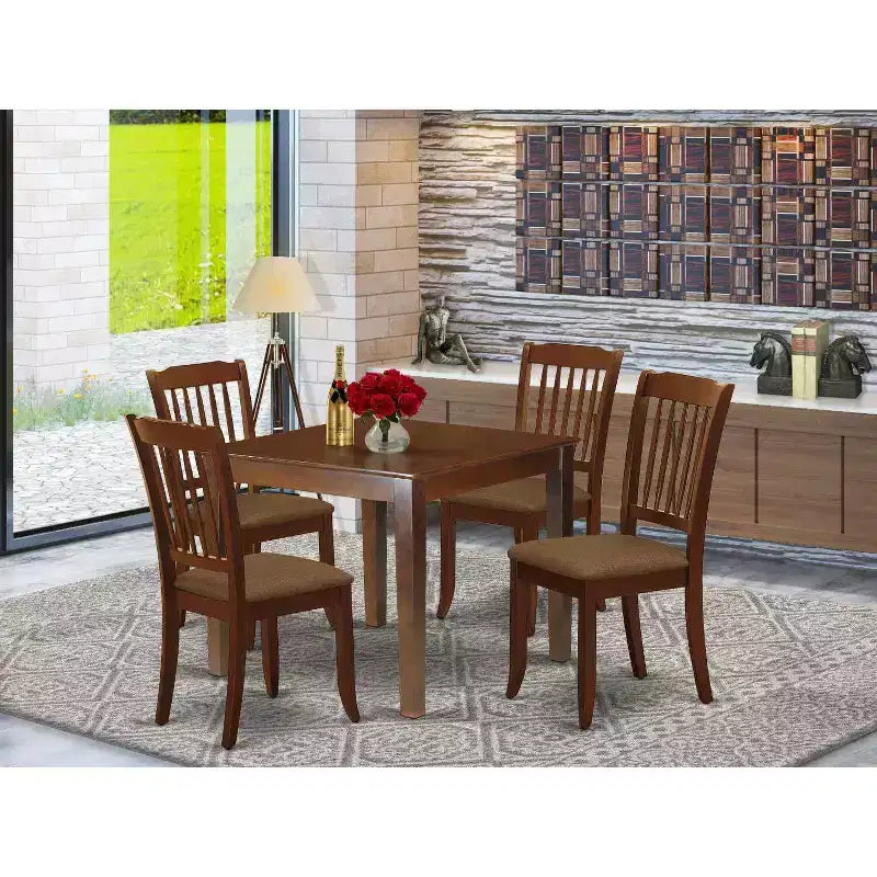 HomeStock Set da Pranzo Quadrato da 5 Pezzi con Piano in Legno Massello Finitura Mogano - Posti a Sedere per 4