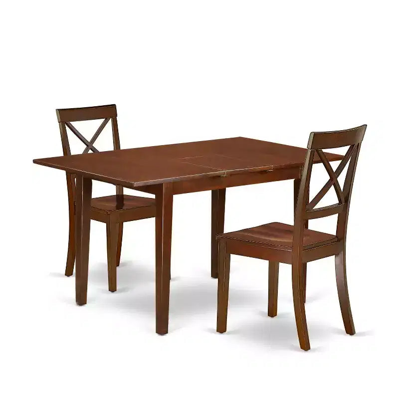 Vintage Kitchen Dining Set - Table with Butterfly Leaf & 2 Chairs - 32x54 Inch Mahogany Finish