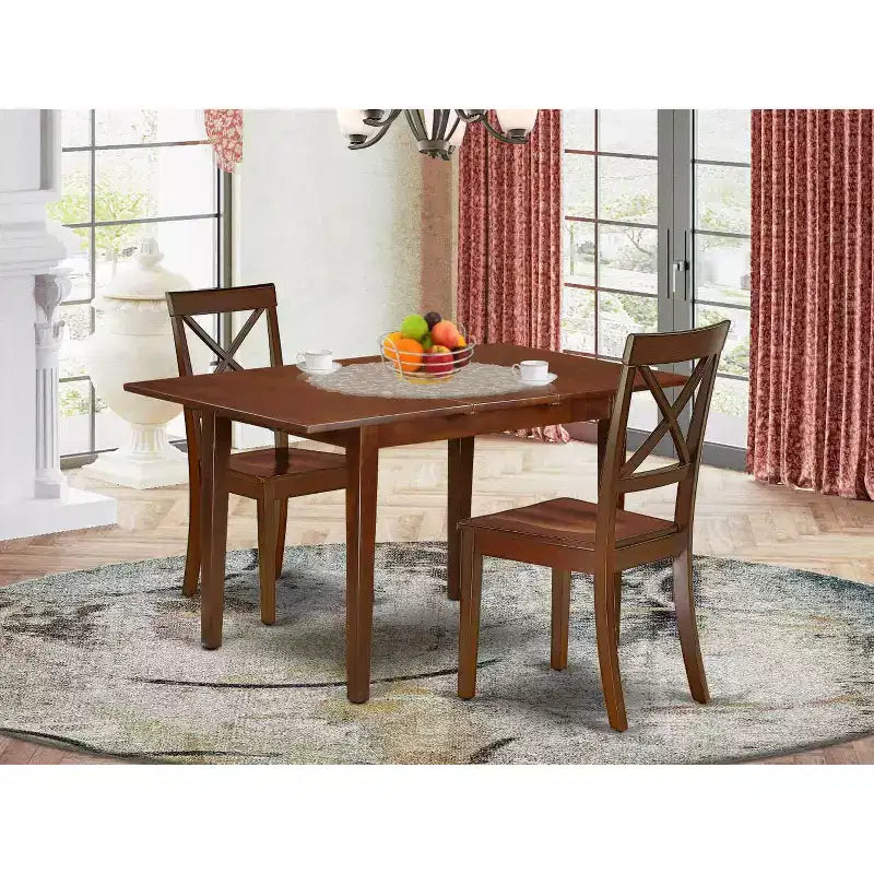 Set da pranzo vintage per cucina - Tavolo con prolunga a farfalla e 2 sedie - Finitura mogano 32x54 pollici