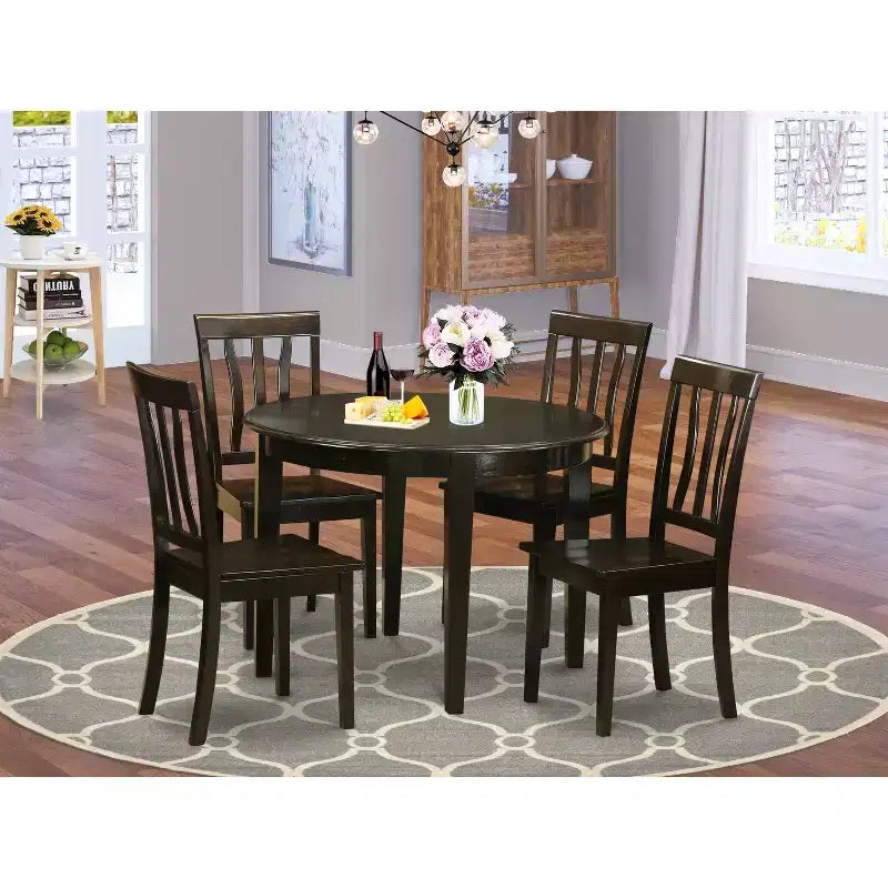 Set da pranzo Nordic Kitchen - Set tavolo e sedie da 5 pezzi - Legno massello - Finitura color cappuccino - Tavolo rotondo per 4 persone