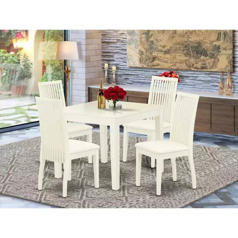 Set da pranzo quadrato 5 pezzi in legno massello con finitura lino bianco - Posti a sedere 4