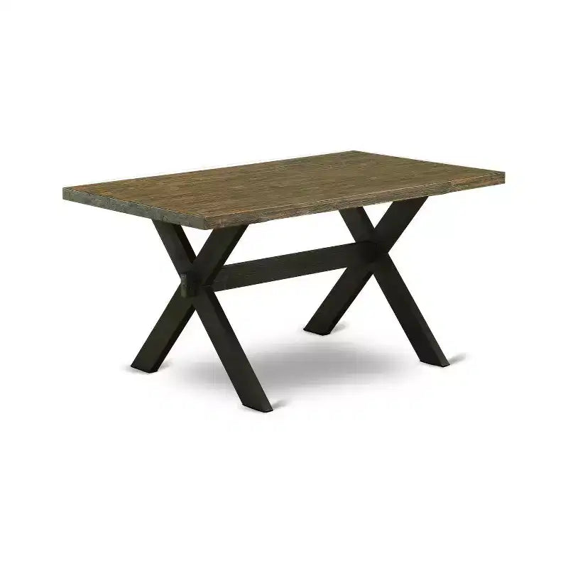 HomeStock Tavolo da pranzo rettangolare a 3 pezzi con piano in legno massiccio, finitura Jacobean anticata e 2 panche