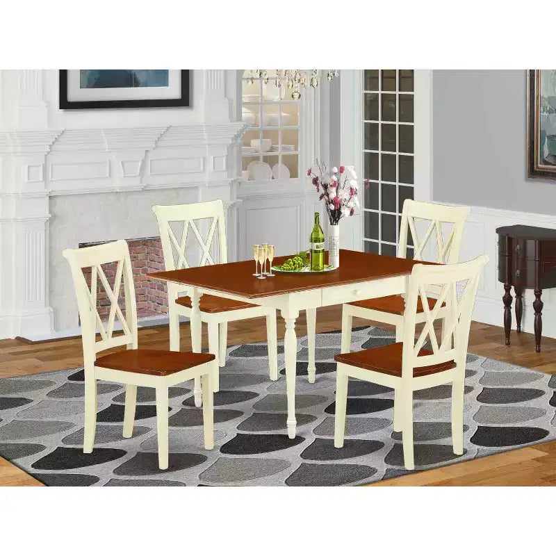 HomeStock Set Sala da Pranzo 5 Pezzi in Legno Massello Top Buttermilk e Ciliegio con Tavolo Ribaltabile - Posti a Sedere per 4