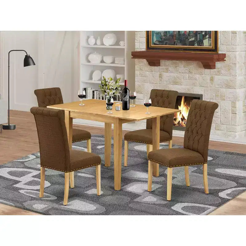 HomeStock Set da Pranzo 5 Pezzi con Piano in Legno Massello Finitura Rovere Naturale - Posti a Sedere per 4