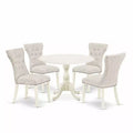 HomeStock 5-Piece Linen White Finish Solid Wood Top Dining Table with 4 Parson Chair with Drop Leaf Lattice Back