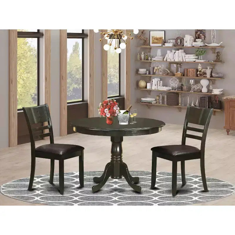 Set Tavolo Rotondo da Pranzo - Sedie per Sala da Pranzo, Tavolo da Cucina, Tavolino, Finitura color Cappuccino, Fascino Antico