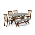 HomeStock 6-Piece Rectangle Distressed Jacobean Finish Solid Wood Top Dining Table with 1-Bench, 4-Chairs