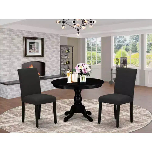 Set da sala da pranzo da 3 pezzi con piano in legno massello nero spazzolato e 4 sedie con schienale alto