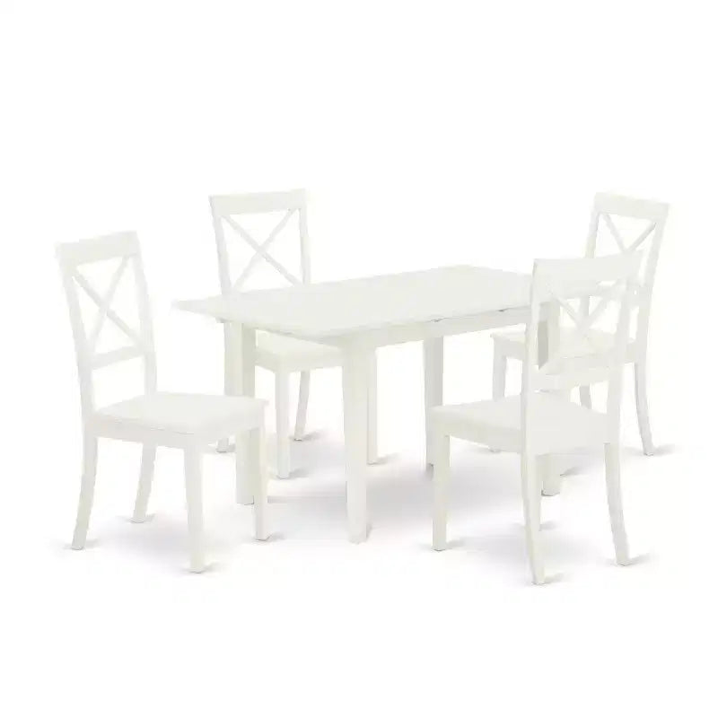 HomeStock 5-Pc Buttermilk and Cherry Solid Wood Top - Rectangular Dining Room Set with Butterfly Leaf - Seats 4