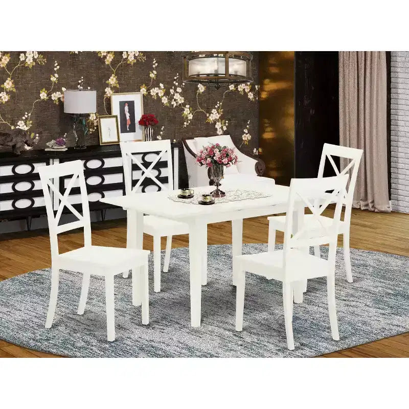 HomeStock Set da Pranzo Rettangolare da 5 Pezzi con Piano in Legno Massello di Buttermilk e Ciliegio con Allunga a Farfalla - 4 Posti