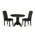 Dinette Set 3Pc Round Table & 2 Parsons Chairs - Black PU Leather - 42 Table