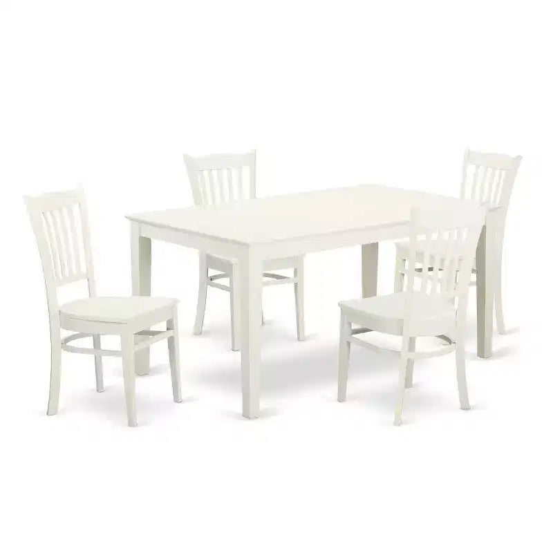 HomeStock 5-Piece Linen White Finish Solid Wood Top Dining Table with 4 Chairs