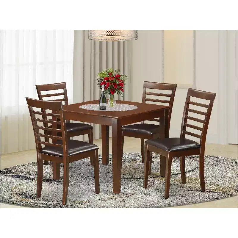Set da pranzo 5 pezzi - Tavolo e sedie quadrati - Finitura mogano - Set per cucina e sala da pranzo