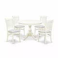 HomeStock 5-Piece Linen White Finish Solid Wood Top Dining table with 4 Chairs with Slat Back
