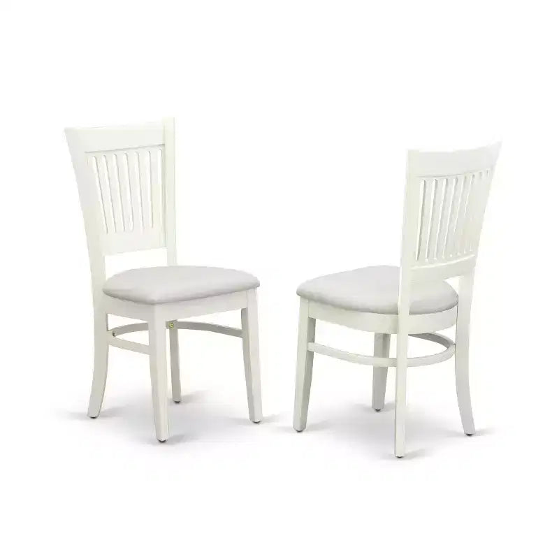 HomeStock tavolo da pranzo da 5 pezzi con piano in legno massello con finitura lino bianco e 4 sedie con schienale a doghe