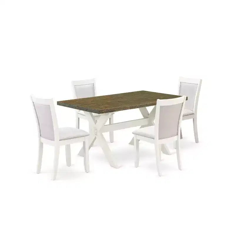 HomeStock 5-Piece Wire Brushed Linen White Finish Solid Wood Top Dining table with 4-Chairs