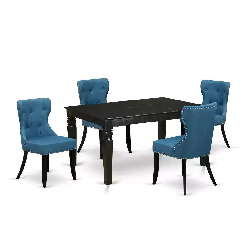 HomeStock 5-Piece Black Finish Solid Wood Top Dining table with 4 Chairs