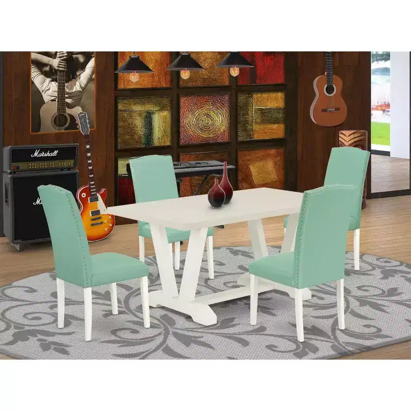 HomeStock Tavolo da pranzo con piano in legno massello e finitura in rovere naturale a 5 pezzi con 4 sedie