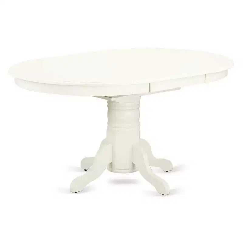 Set Tavolo da Pranzo Ovale Vintage - 5 pezzi Tavolo e 4 Sedie - Gambe Bianco Lino - Tessuto Beige Chiaro