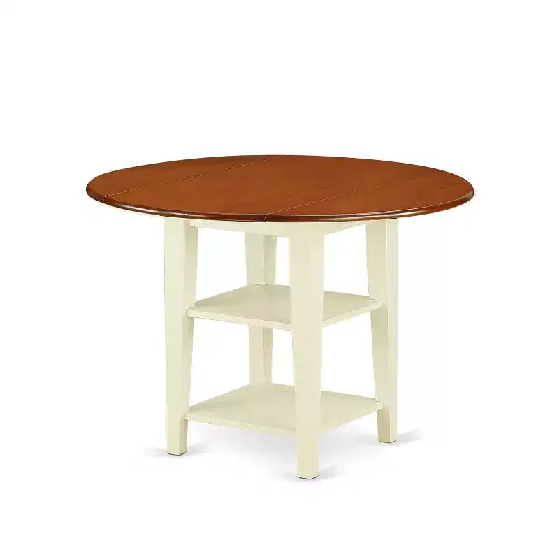 HomeStock 5-Pc Buttermilk and Cherry Solid Wood Top - Round Dining Room Set - Seats 4