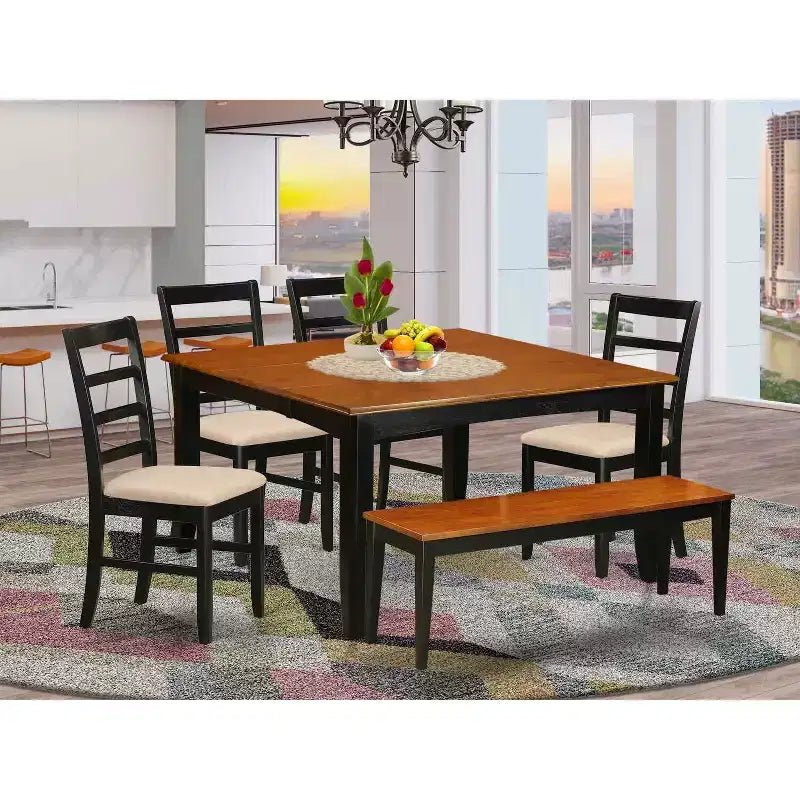 Set da pranzo mediterraneo - Tavolo da cucina con 4 sedie e panca - Set da pranzo in legno massello