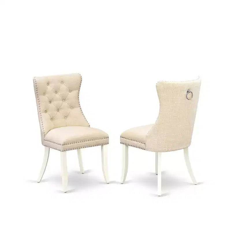 Set da pranzo rettangolare imbottito con ripiano in legno massello finitura lino bianco a 5 pezzi - (4 posti)
