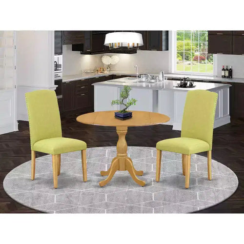 Set da pranzo da 3 pezzi, finitura rovere naturale, piano in legno massello, con schienale alto - 4 posti
