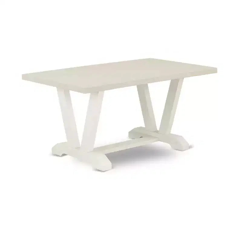 HomeStock Set da pranzo da 5 pezzi: tavolo rettangolare con finitura in lino spazzolato bianco e piano in legno massello con 4 sedie Parson
