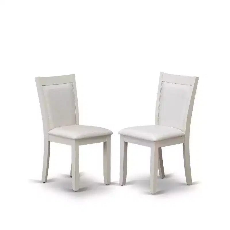 HomeStock Set da pranzo da 5 pezzi: tavolo rettangolare con finitura in lino spazzolato bianco e piano in legno massello con 4 sedie Parson