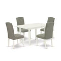 HomeStock 5-Pc Linen White Finish Solid Wood Top - Rectangular Upholstered Dining Room Set with Butterfly Leaf - Seats 4