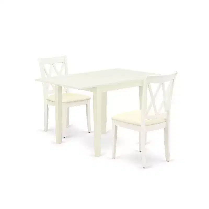 HomeStock 3-Piece Linen White Finish Solid Wood Top Dining Table Set