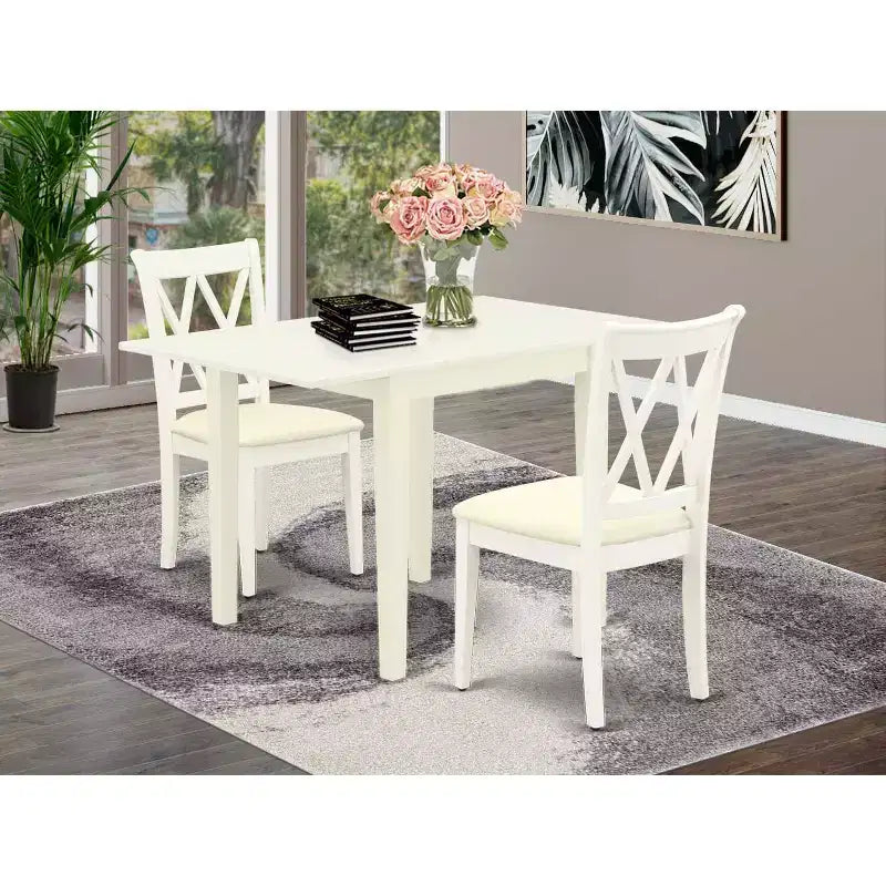 HomeStock Set da Pranzo 3 Pezzi con Piano in Legno Massello Finitura Bianco Lino