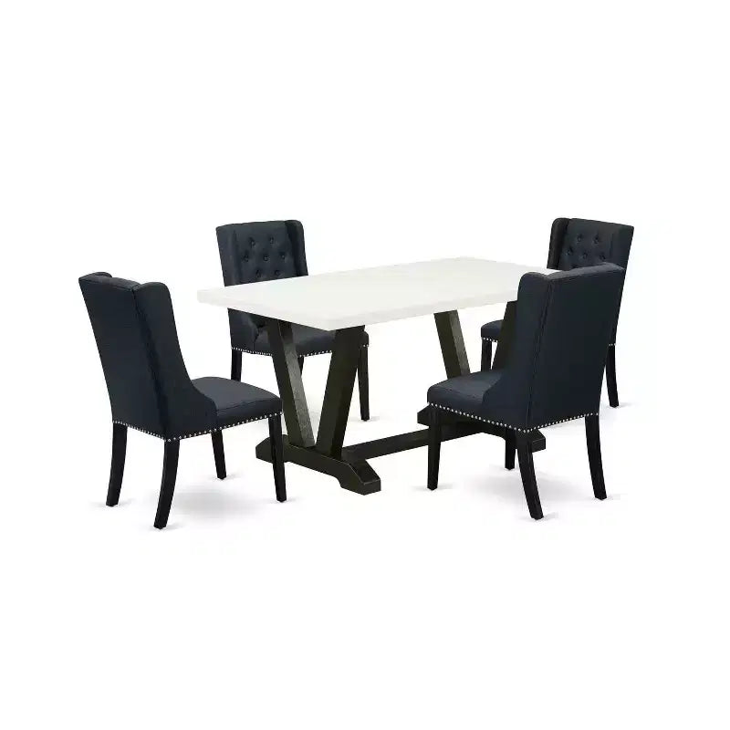 HomeStock 5-Piece Rectangle Natural Oak Finish Solid Wood Top Dining table with 4 Chairs