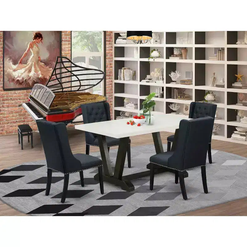 HomeStock Set da pranzo 5 pezzi: tavolo rettangolare con piano in legno massello finitura rovere naturale e 4 sedie