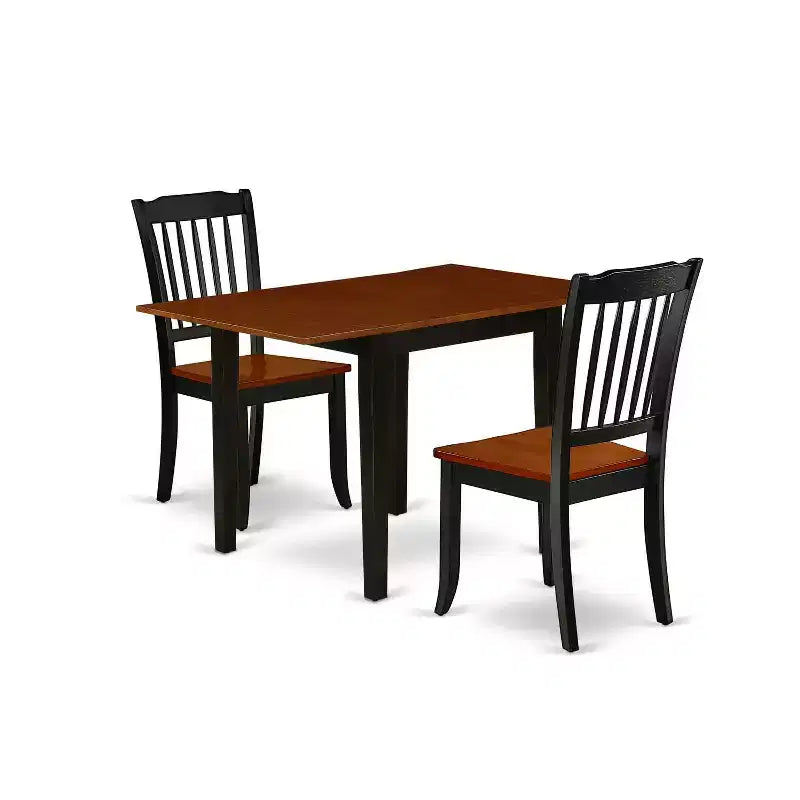 HomeStock 3-Piece Black and Cherry Finish Solid Wood Top Dining Table Set
