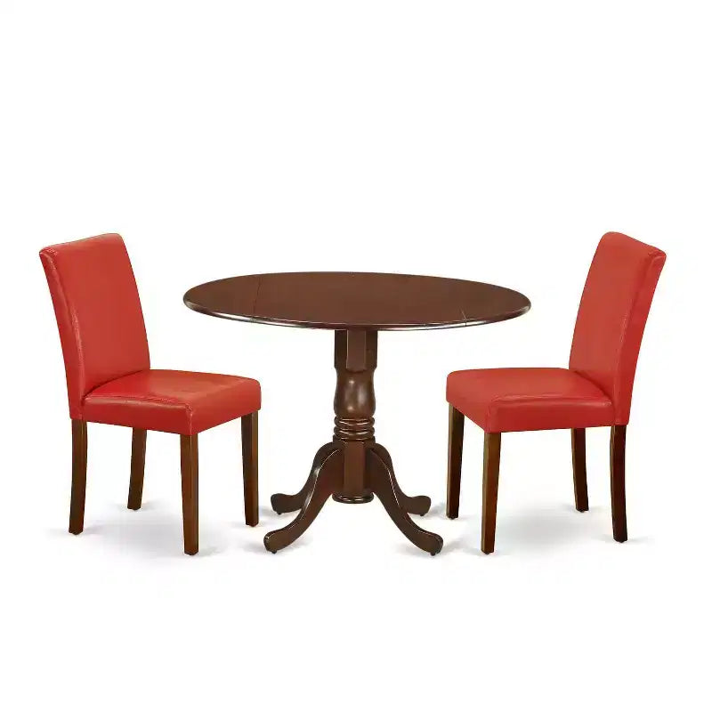 HomeStock 3-Pc Mahogany Finish Solid Wood Top-Round Dining Room Set with Dropleaf-Seats 4