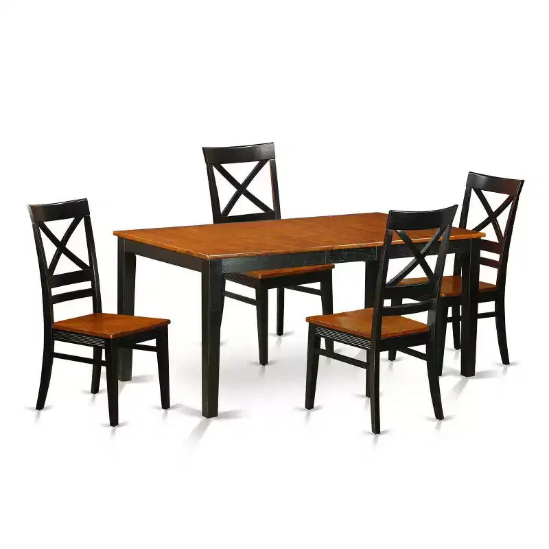 HomeStock 5-Piece Rectangle Black and Cherry Finish Solid Wood Top Dining table with 4-Chairs