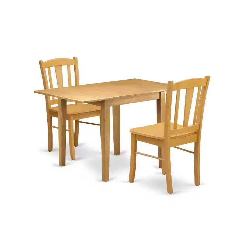 HomeStock 3-Piece Natural Brown Oak Finish Solid Wood Top Dining Table Set