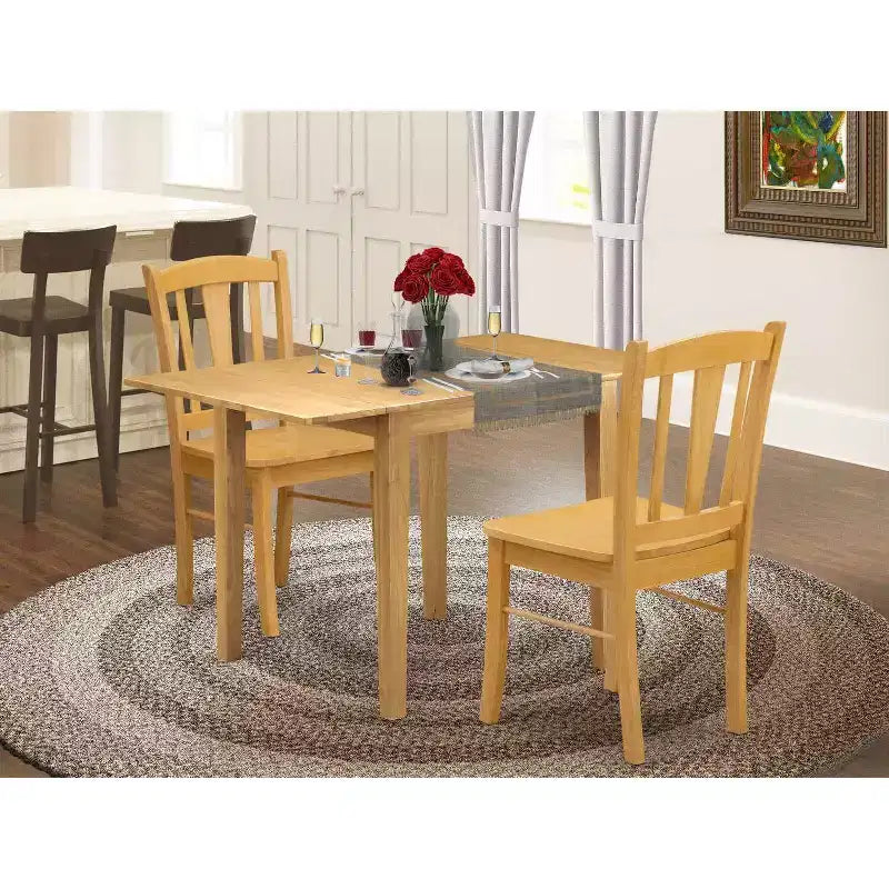 Set tavolo da pranzo HomeStock 3 pezzi in legno massello con finitura rovere marrone naturale