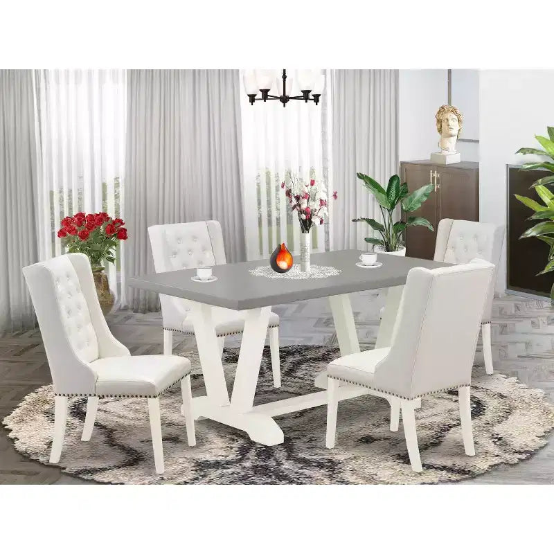 HomeStock Tavolo da pranzo rettangolare a 5 pezzi in rovere naturale con piano in legno massello e 4 sedie Parson