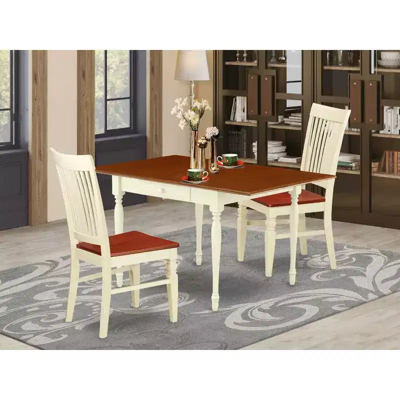 HomeStock Set da Pranzo 3 Pezzi con Tavolo Dropleaf Top in Legno Massello Finitura Buttermilk e Ciliegio