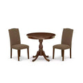 3-Piece Mahogany Finish Solid Wood Top Round Dining Room Set with High Back (Seats-4)