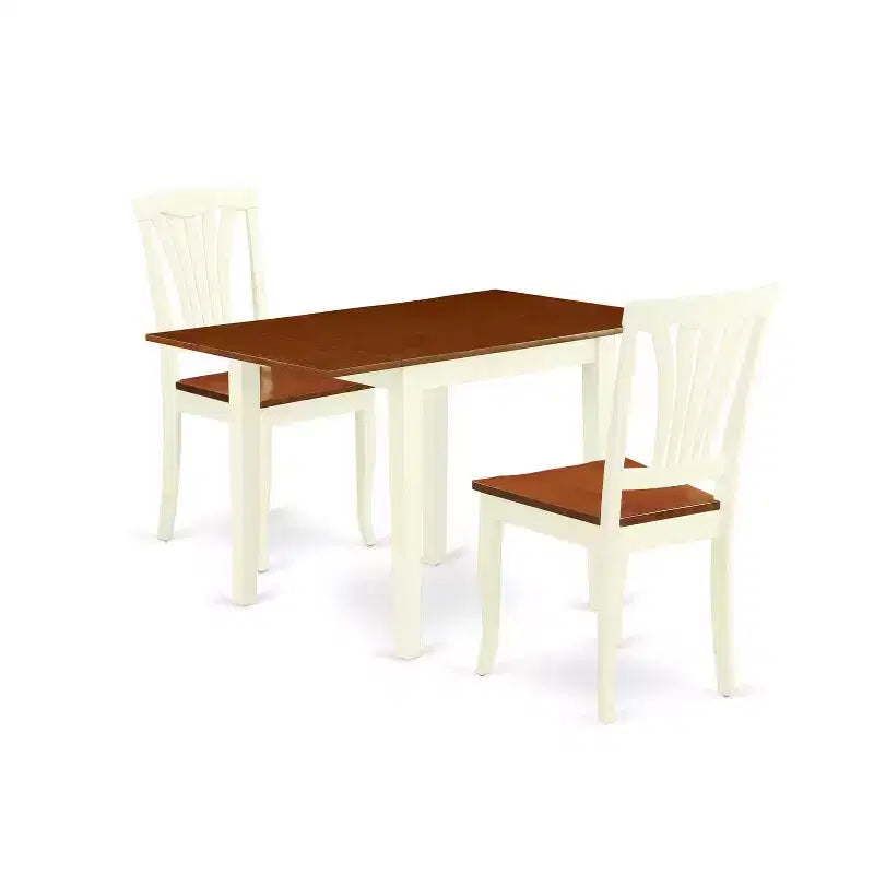 Wooden Dining Table Set 3 Piece - Kitchen Table with 2 Chairs - Hardwood Seat - Butter Milk Finish