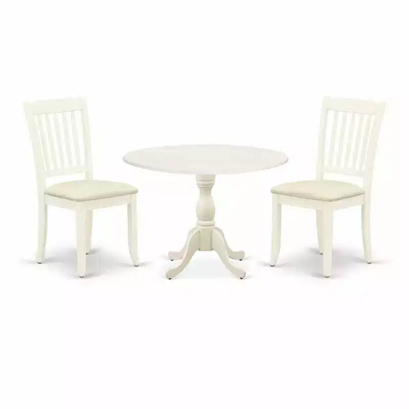 3-Piece Linen White Finish Solid Wood Top - Dining Room Set - Seats 4