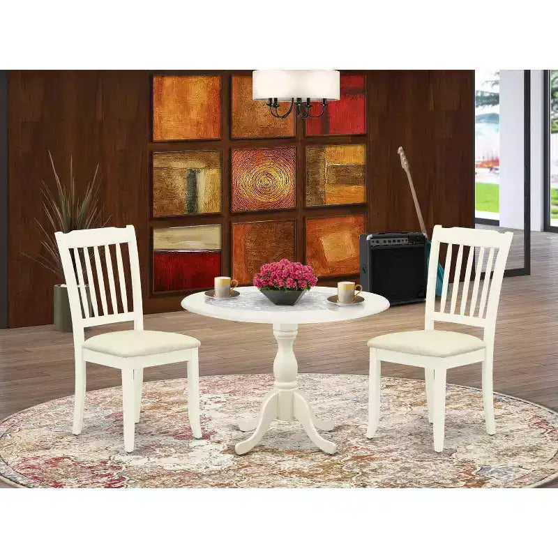 Set da pranzo 3 pezzi con piano in legno massello finitura lino bianco - 4 posti