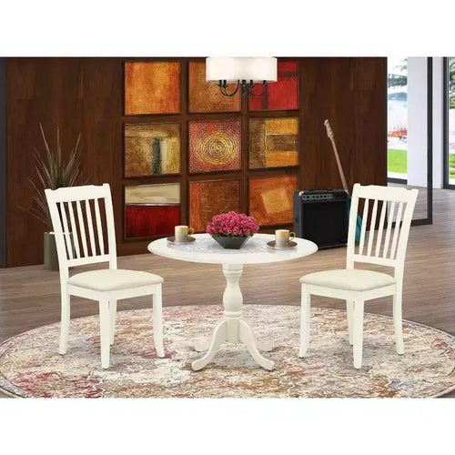 3-teiliges Esszimmer-Set mit Massivholzplatte im Leinenweiß-Finish - Sitzplätze für 4 Personen