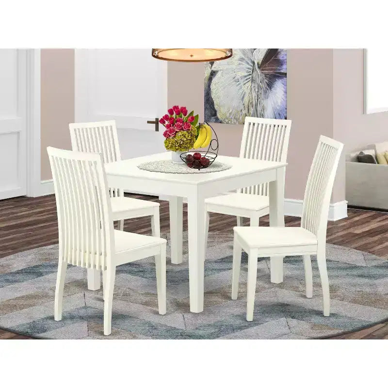 HomeStock Set da pranzo 5 pezzi in legno massello con finitura lino bianco - 4 posti